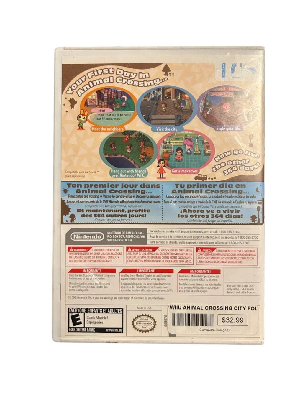Animal Crossing City Folk For Nintendo Wii Complete With Case